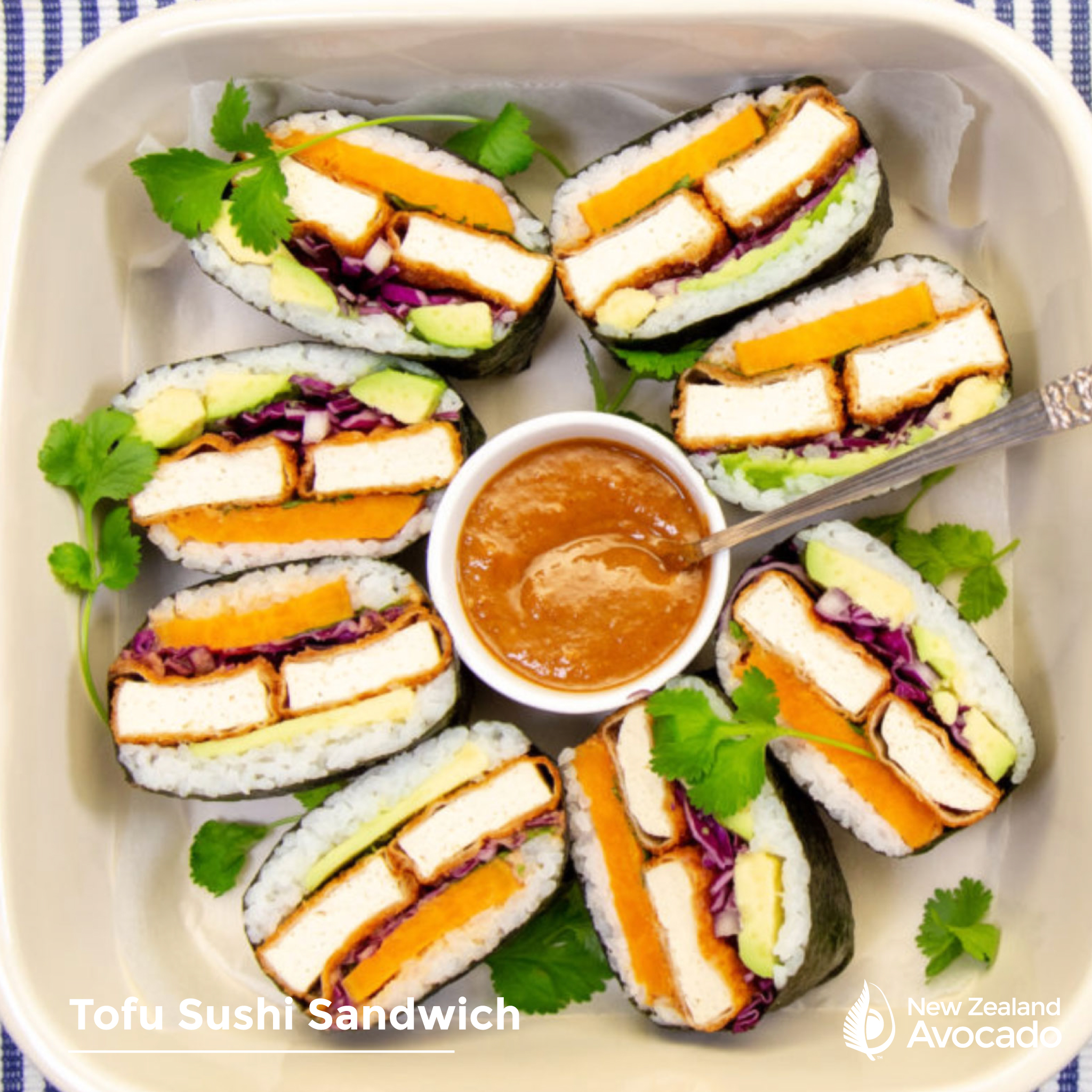 Avocado & Tofu Sushi Sandwich with Tahini Sauce